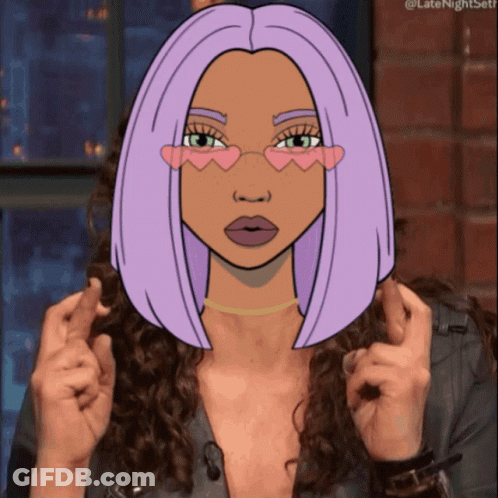 Cartoon Woman With Purple Hair And Heart Eyes GIF