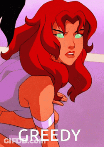 Cartoon Woman With Red Hair And Green Eyes Greedy GIF