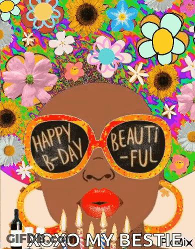 Cartoon Woman With Sunglasses And Flowers In Hair GIF