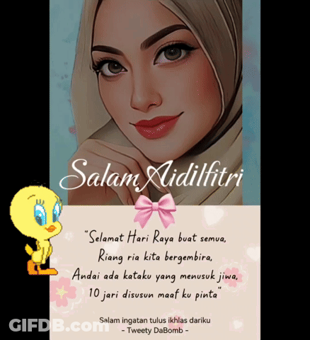 Cartoon Woman With Words Salam Aidilfitri GIF