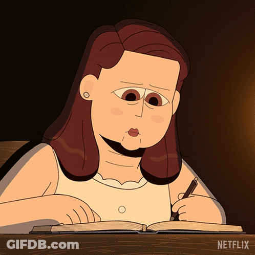 Cartoon Woman Writing In Notebook With Netflix GIF