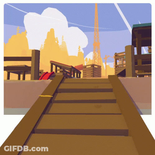Cartoon Wooden Dock With Stairs GIF