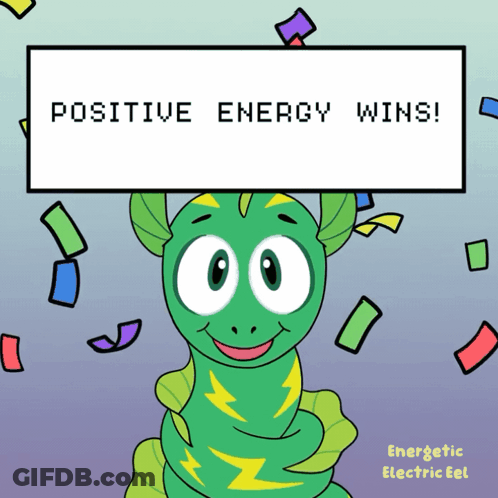 Cartoon Worm Holding Sign Positive Energy Wins GIF