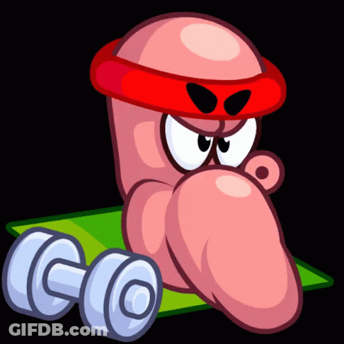 Cartoon Worm Lifting Dumbbell GIF