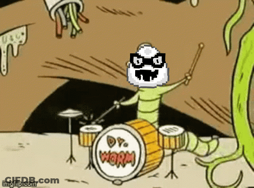 Cartoon Worm Playing Drums GIF