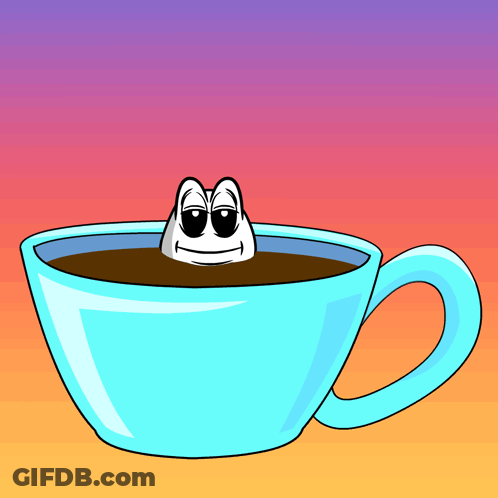 Cartoon Worm Sticking Head Out Of Blue Coffee GIF
