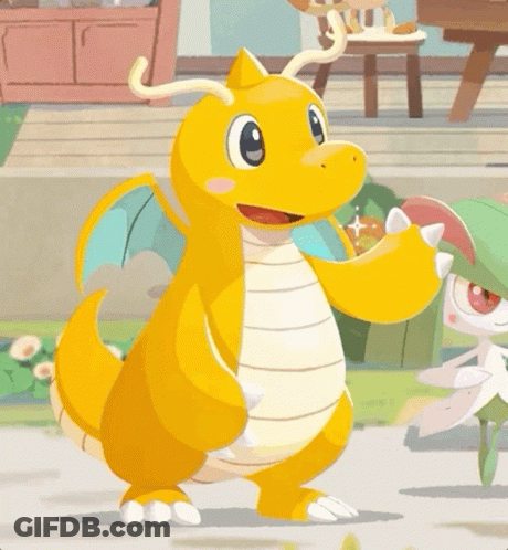 Cartoon Yellow Dragon With White Tail GIF