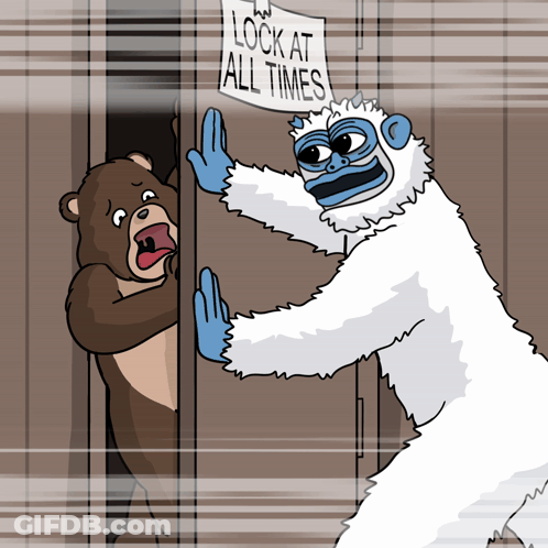 Cartoon Yeti Holding Sign Saying Lock At All Times GIF