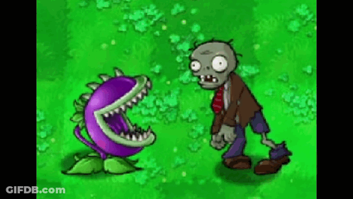 Cartoon Zombie Next To Carnivorous Plant GIF