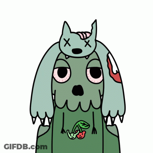 Cartoon Zombie With Dead Cat On Head GIF