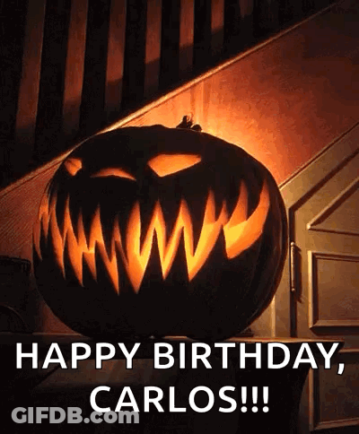Carved Pumpkin Saying Happy Birthday Carlos GIF