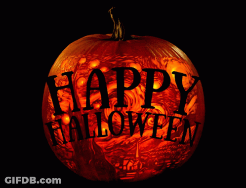 Carved Pumpkin Saying Happy Halloween GIF