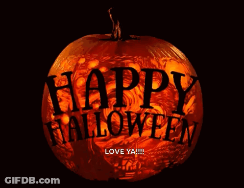 Carved Pumpkin Saying Happy Halloween GIF