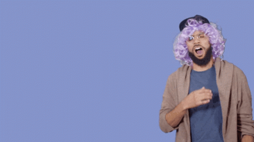 Case Of The Mondays Purple Hair Popping Out GIF