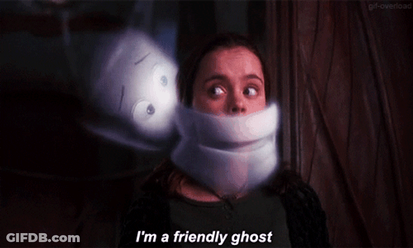 Casper Ghost Covers Kat's Mouth I'm Friendly GIF
