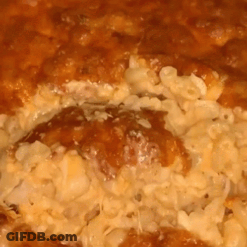 Casserole Dish With Macaroni And Cheese And Sauce GIF