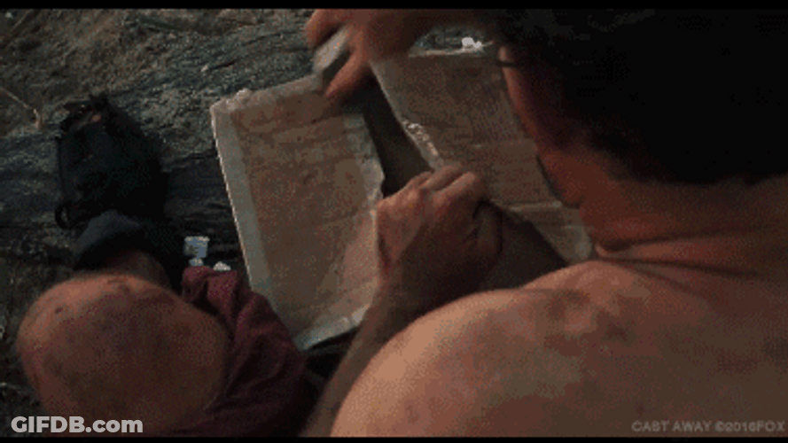 Cast Away Tom Hanks Opening Box GIF