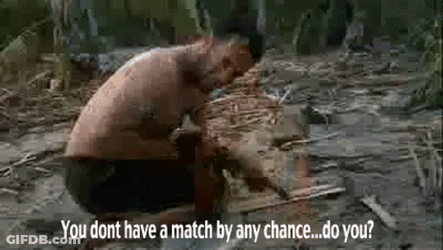Cast Away Tom Hanks Rubbing Wood Together GIF