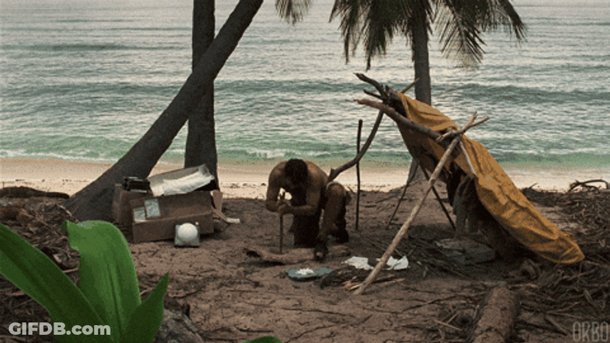 Cast Away Tom Hanks Trying To Start Fire GIF