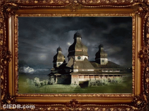 Castle Framed Picture Under Dark Sky GIF
