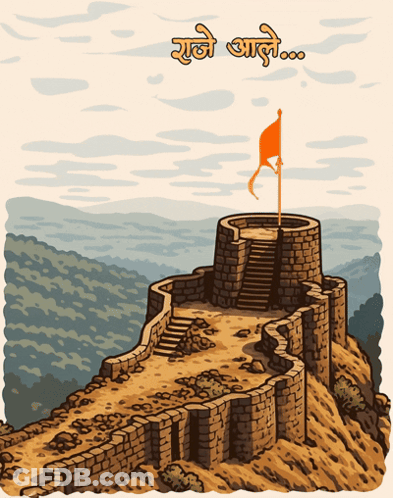 Castle On Hill With Flag And Raje Aale GIF