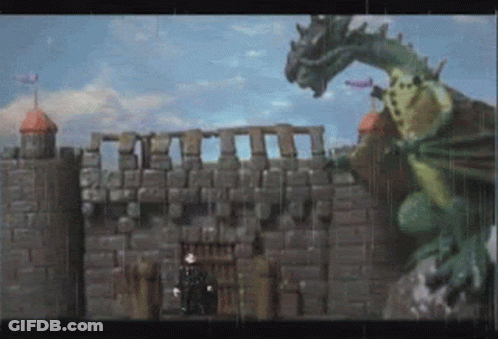 Castle With Dragon Standing In Front GIF
