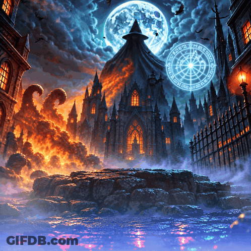 Castle With Full Moon And Circle Saying I GIF