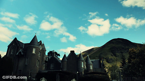 Castle With Mountain And Blue Sky GIF