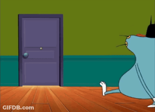 Cat And Cockroach Standing On Grassy Hill GIF