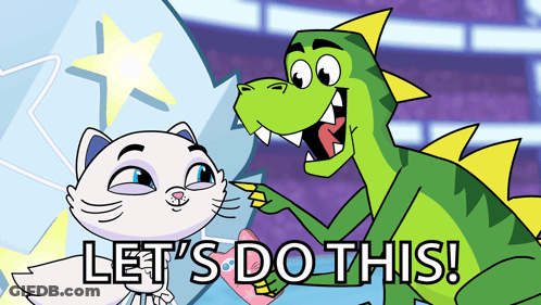 Cat And Dinosaur Saying Lets Do This GIF