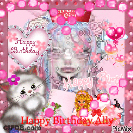 Cat And Heart Saying Happy Birthday GIF