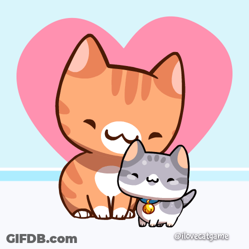 Cat And Kitten Cartoon With Heart Behind Them GIF