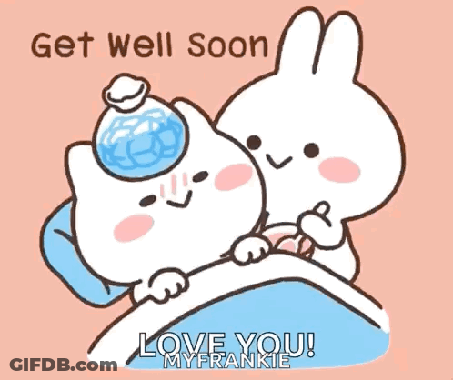 Cat And Rabbit Laying In Bed Get Well Soon Love You GIF