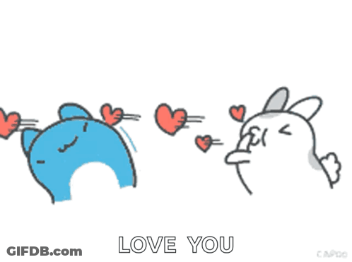 Cat And Rabbit With Hearts From Mouths GIF