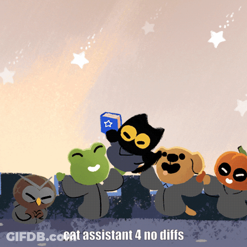 Cat Assistant 4 No Diffs Cartoon With Frog Owl Dog And Pumpkin GIF