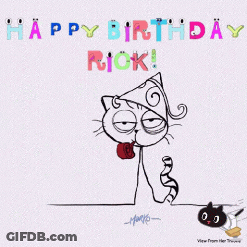 Cat Blowing Broom Happy Birthday Rick GIF