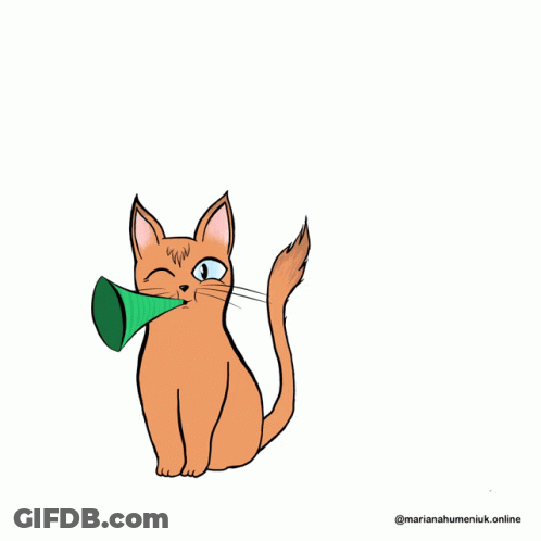 Cat Blowing Party Horn Hooray GIF