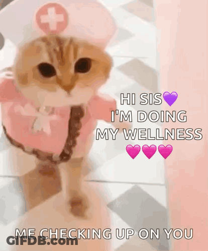 Cat Dressed As Nurse On Checkered Floor GIF