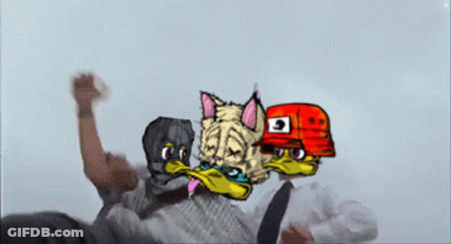 Cat Duck And Duck With Letter G On Hats GIF