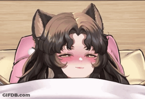 Cat Ear Girl Lying On Bed With Pink Pillow GIF