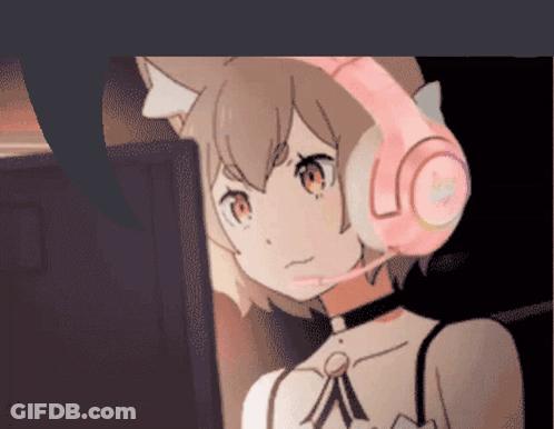 Cat-Eared Girl In Pink Headphones With Microphone GIF