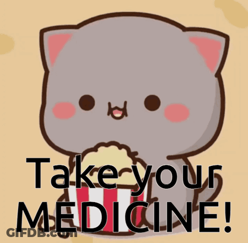 Cat Eating Popcorn Saying Take Your Medicine GIF