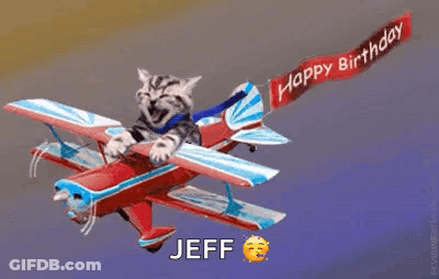 Cat Flying Plane With Happy Birthday Jeff Banner GIF