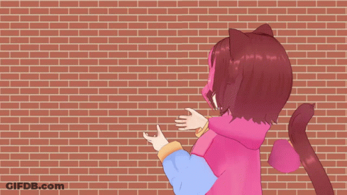 Cat Girl Hands Outstretched Brick Wall GIF