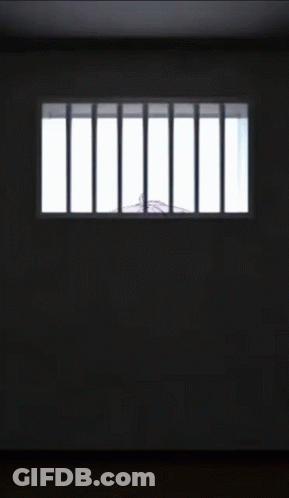 Cat Girl Peeking Out Window Behind Bars GIF