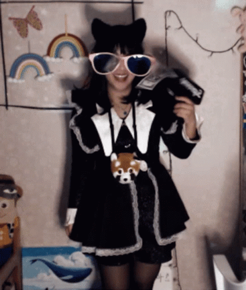 Cat Girl With Paper Money Gun GIF