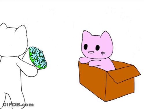 Cat Giving Flowers To Pink Cat In Box GIF