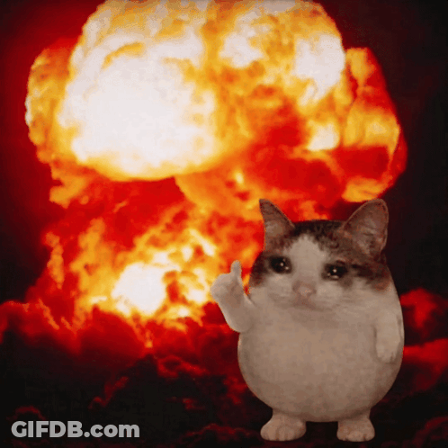 Cat Giving Thumbs Up In Front Of Explosion GIF