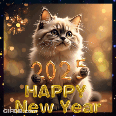 Cat Holding 2025 Balloon GIF