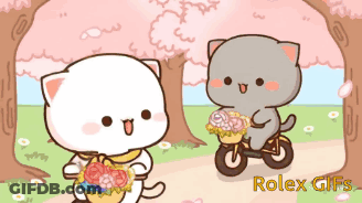 Cat Holding Basket Of Flowers Next To Bike GIF